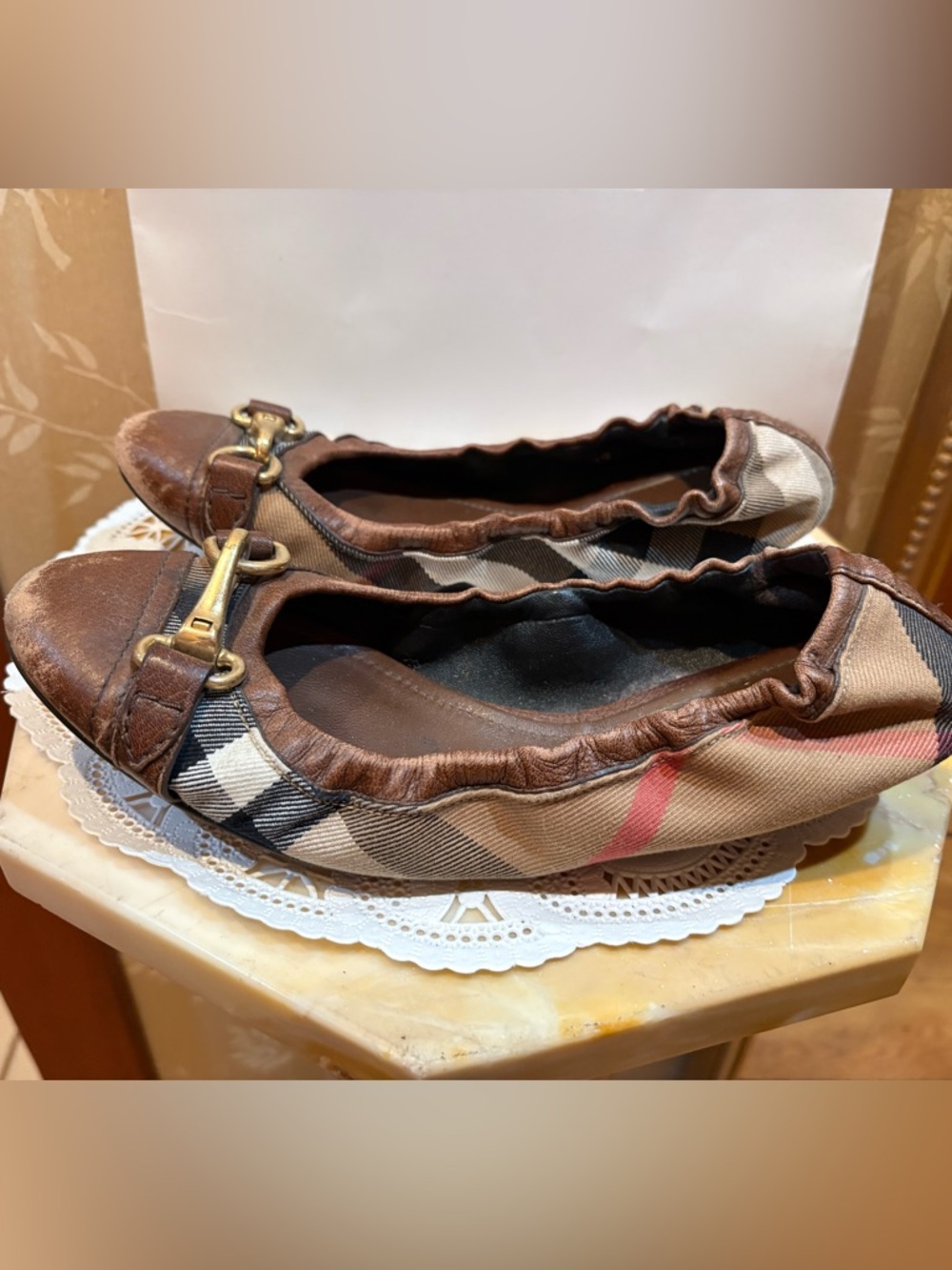 Burberry Brown  Canvas & Leather Ballet Flats with Brass Bit Detail - Picture 4 of 8